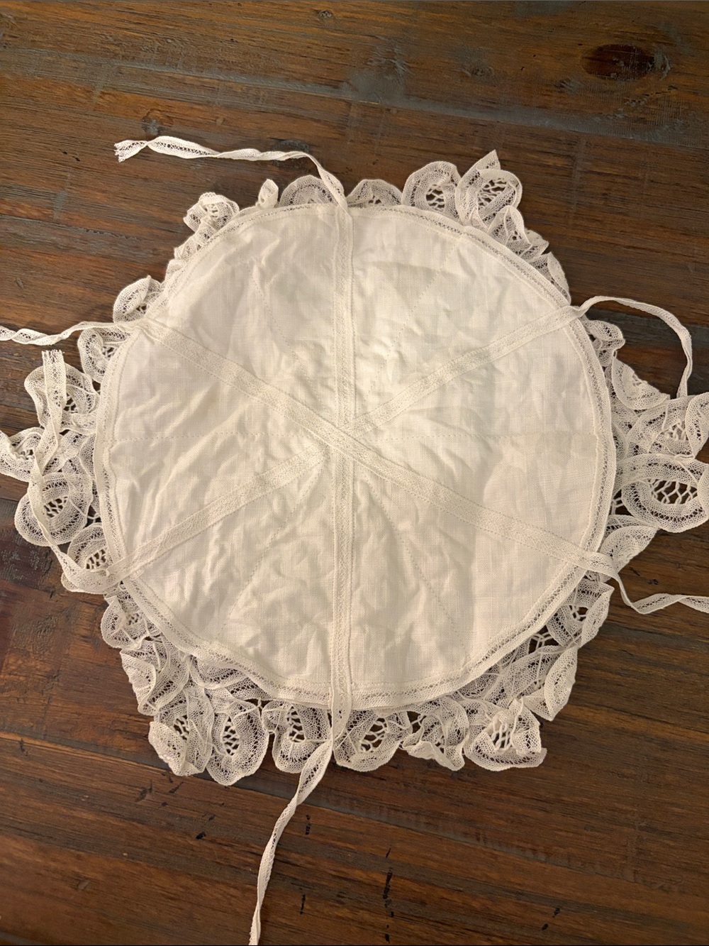 Unique Belgian Lace Doily with Scalloped Edges and pockets